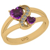 0.79 Ctw I2/I3 Amethyst And Diamond 10K Yellow Gold Cocktail Ring