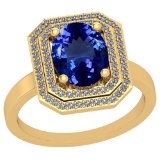 2.34 Ctw VS/SI1 Tanzanite And Diamond Platinum 14K Yellow Gold Plated Vintage Style Ring