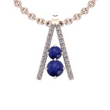 1.70 Ctw I2/I3 Blue Sapphire And Diamond 14K Rose Gold Necklace