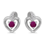 14k White Gold Round Ruby And Diamond Heart Earrings 0.25 CTW
