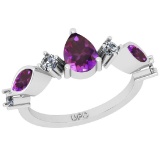 1.25 Ctw I2/I3 Amethyst And Diamond 10K White Gold Cocktail Ring