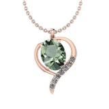 Certified 16.66 Ctw Green Amethyst And Diamond I1/I2 10K Rose Gold Pendant