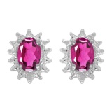14k White Gold Oval Pink Topaz And Diamond Earrings 0.9 CTW