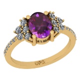 1.71 Ctw I2/I3 Amethyst And Diamond 10K Yellow Gold Promises Ring