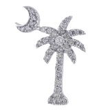 14K White Gold .50 Ct Diamond Palm Tree Crescent Moon Pendant