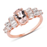 14K Rose Gold Plated 2.28 CTW Genuine Morganite and White Topaz .925 Sterling Silver Ring