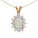 Certified 14k Yellow Gold Oval Opal And Diamond Pendant