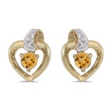 10k Yellow Gold Round Citrine And Diamond Heart Earrings 0.17 CTW