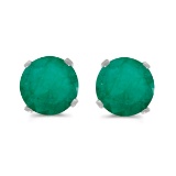 Certified 5 mm Natural Round Emerald Stud Earrings Set in 14k White Gold