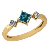 0.81 Ctw I1/I2 Treated Fancy Blue And White Diamond Platinum 14K Yellow Gold Plated Ring