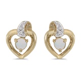 14k Yellow Gold Round Opal And Diamond Heart Earrings 0.09 CTW