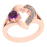 0.71 Ctw VS/SI1 Amethyst And Diamond 10K Rose Gold Vintage Ring