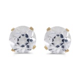5 mm Natural Round White Topaz Stud Earrings Set in 14k Yellow Gold 0.96 CTW