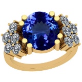 5.10 Ctw VS/SI1 Tanzanite And Diamond 14K Yellow Gold Victorian Style Ring