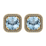 23.34 Ctw I2/I3 Blue Topaz And Diamond 14K Yellow Gold Stud Earrings