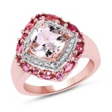 14K Rose Gold Plated 3.11 CTW Genuine Morganite, Pink Tourmaline & White Topaz .925 Sterling Silver
