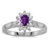 14k White Gold Oval Amethyst And Diamond Ring 0.26 CTW