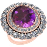 13.79 Ctw Amethyst And Diamond SI2/I1 14k Rose Gold Victorian Style Ring