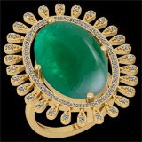 21.55 Ctw SI2/I1 Emerald And Diamond 14k Yellow Gold Victorian Style Ring