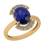 1.39 Ctw Blue Sapphire And Diamond I2/I3 14K Yellow Gold Vintage Style Ring
