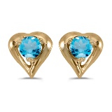 14k Yellow Gold Round Blue Topaz Heart Earrings