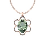 Certified 12.40 Ctw Green Amethyst And Diamond I1/I2 10K Rose Gold Pendant