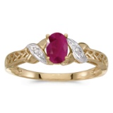 14k Yellow Gold Oval Ruby And Diamond Ring 0.37 CTW