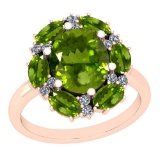 3.41 Ctw Peridot And Diamond I2/I3 14K Rose Gold Ring