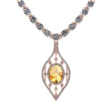 7.20 Ctw Citrine And Diamond I2/I3 14K Rose Gold Pendant Necklace