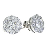 14K White Gold 1 ct Diamond Cluster Stud Earrings