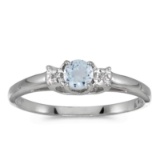 14k White Gold Round Aquamarine And Diamond Ring 0.2 CTW