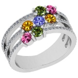 1.25 Ctw SI2/I1 Multi Sapphire ,TanzaniteAnd Diamond 14K White Gold Engagement Band Ring