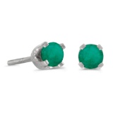 3 mm Petite Round Emerald Screw-back Stud Earrings in 14k White Gold 0.18 CTW