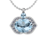 23.44 Ctw I2/I3 Blue Topaz And Diamond 14K White Gold Necklace