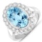 5.25 CTW Genuine Aquamarine and White Diamond 14K White Gold Ring