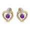 14k Yellow Gold Round Amethyst And Diamond Heart Earrings 0.17 CTW