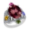 11.01 Ctw SI2/I1 Multi Sapphire,Pink Tourmaline And Diamond 14K White Gold Vingate Style Bridal Wedd