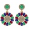 6.04 Ctw I2/I3 Emerald,Ruby,Blue Sapphire And Diamond 14K Yellow Gold Earrings