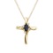 14K Yellow Gold Sapphire and Diamond Cross Pendant