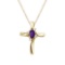 14K Yellow Gold Amethyst and Diamond Cross Pendant