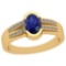 0.62 Ctw Blue Sapphire And Diamond I2/I3 14K Yellow Gold Vintage Style Ring