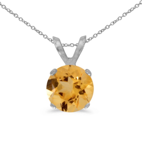 14k White Gold 6mm Round Citrine Stud Pendant (.60 ct)