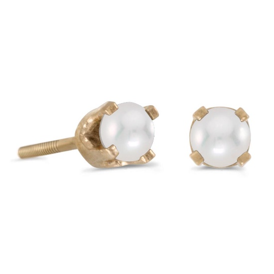 Certified 3 mm Petite Pearl Screw-back Stud Earrings in 14k Yellow Gold