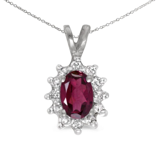 Certified 10k White Gold Oval Rhodolite Garnet And Diamond Pendant