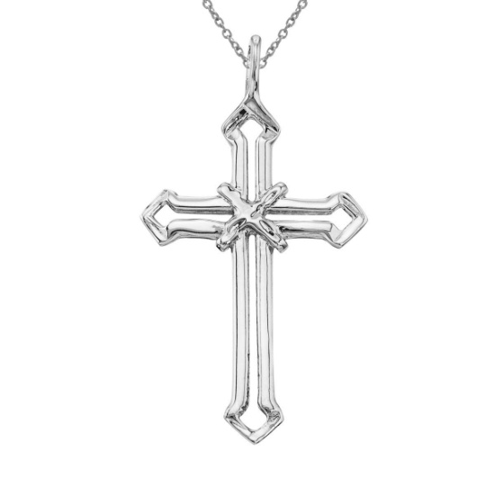 14K White Gold Open Cross Pendant