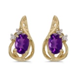 14k Yellow Gold Oval Amethyst And Diamond Teardrop Earrings 0.72 CTW