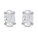 14k White Gold Oval White Topaz Earrings 0.96 CTW