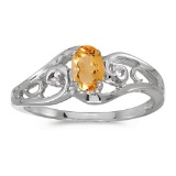 10k White Gold Oval Citrine And Diamond Ring