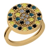 1.03 Ctw SI2/I1 Treated Fancy Black ,Yellow,Blue, White Diamond 14K Yellow Gold Ring