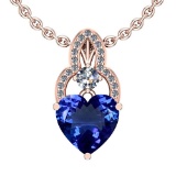 4.26 Ctw SI2/I1 Tanzanite And Diamond Platinum 14K Rose Gold Plated Pandant